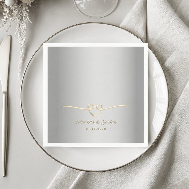 Elegant Silver och Guld Bröllop Pappersservett (Skapare uppladdad)