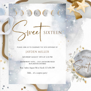 Elegant Silver och Guld Celestial Sweet sixteen Inbjudningar