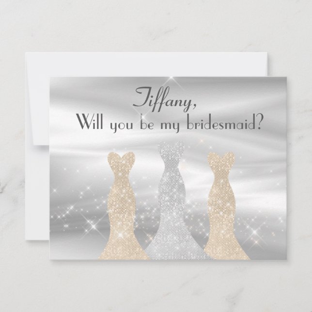 Elegant Silver och Guld frieri Bridesmaid Inbjudningar (Framsida)