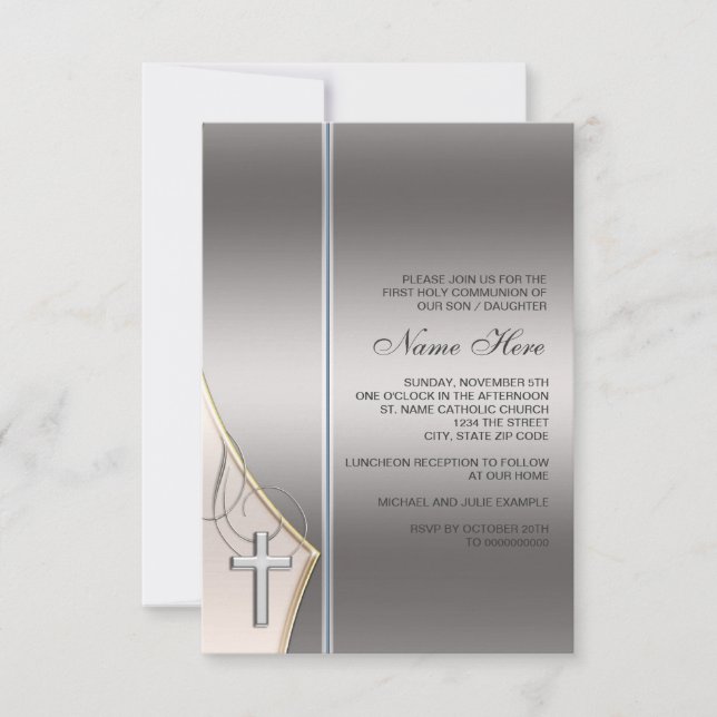 Elegant silver- och guldfirst communion-inbjudan inbjudningar (Framsida)