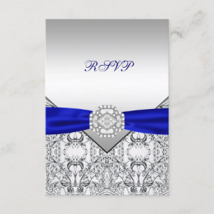 Elegant silver och kunglig blå bröllops-RSVP OSA Kort