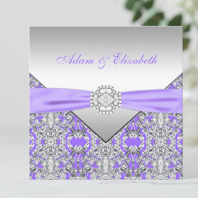 Elegant silver och lavendel lila spets bröllop inbjudningar (Skapare uppladdad)