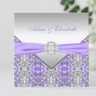 Elegant silver och lavendel lila spets bröllop inbjudningar
