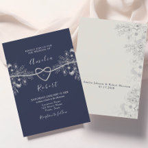 Elegant silver- och marinblå bröllopsinbjudan