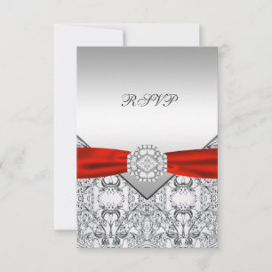 Elegant silver och röd bröllops-RSVP OSA Kort