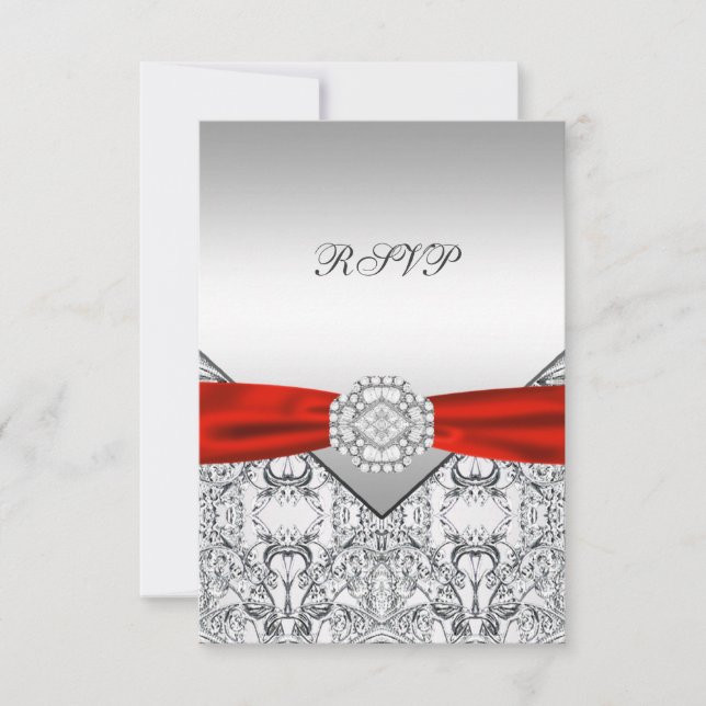 Elegant silver och röd bröllops-RSVP OSA Kort (Framsida)