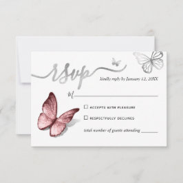 Elegant Silver och Rosa Butterfly Bröllop OSA Kort