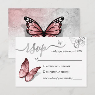 Elegant Silver och Rosa Butterfly Bröllop OSA Kort