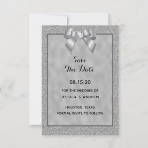 Elegant silver och snygg glitterbröllop spara datumet