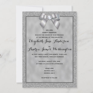 Elegant Silver och Snyggt Glitter Bröllop Inbjudningar
