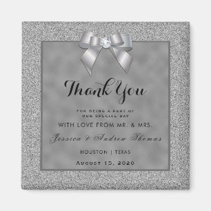 Elegant Silver och Snyggt Glitter Bröllop Magnet