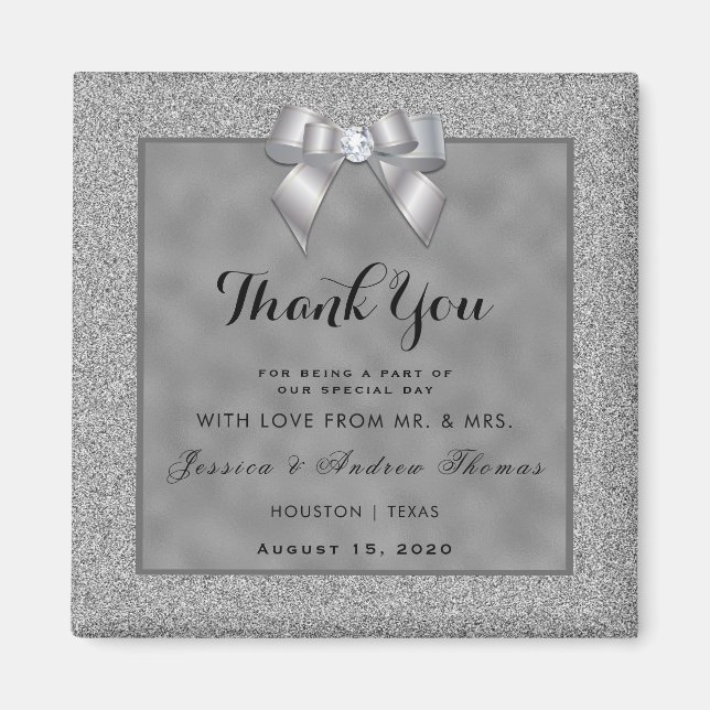 Elegant Silver och Snyggt Glitter Bröllop Magnet (Framsidan)