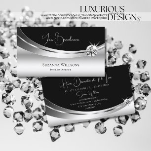 Elegant Silver och Svart med mousserande diamant Visitkort