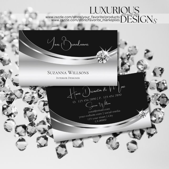 Elegant Silver och Svart med mousserande diamant Visitkort (Skapare uppladdad)