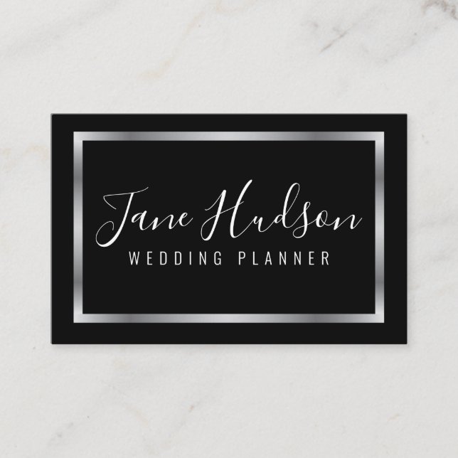 Elegant silver och svart minimalistisk visitkort (Framsida)
