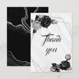 elegant silver och svarta blommor botaniska tack kort