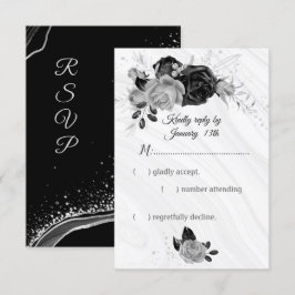 Elegant silver och svarta blommor OSA kort