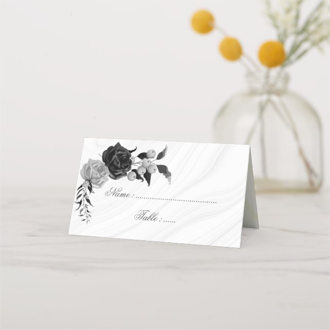 elegant silver och svarta blommor placeringskort (Framsida)