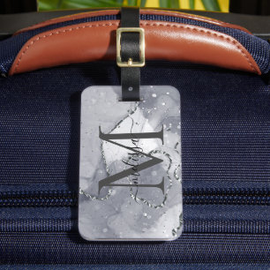 Elegant Silver och Svarta Monogrammet Bagagebricka