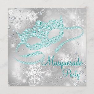 Elegant Silver och Teal Blue maskerad Party Inbjudningar