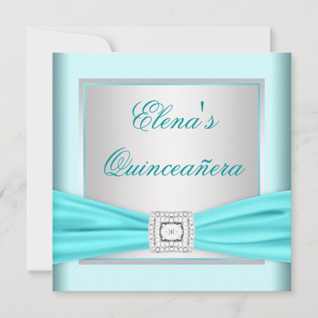 Elegant Silver och Teal Blue Quinceanera Inbjudningar (Framsida)