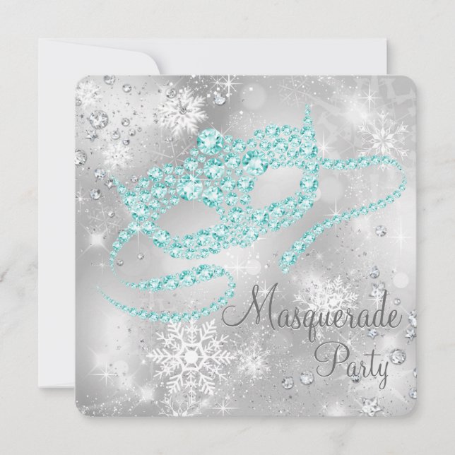 Elegant silver och tealblå maskeradfest inbjudningar (Framsida)