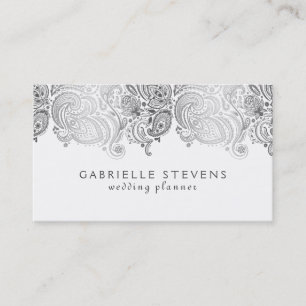 Elegant Silver och vit Paisley-Bröllopsfixaren Visitkort