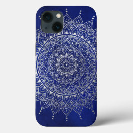 Elegant Silver om Deep Blue Blommigt Henna Mandala