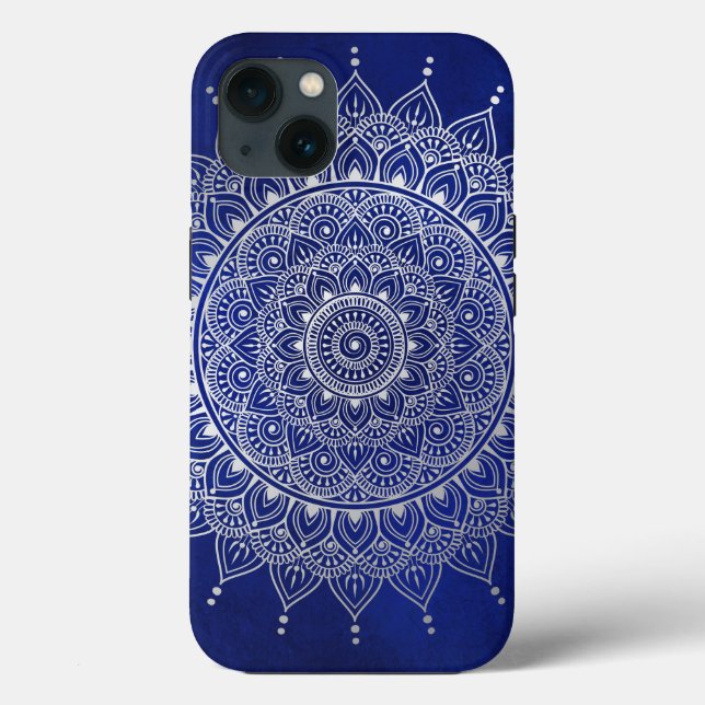 Elegant Silver om Deep Blue Blommigt Henna Mandala (Baksida)