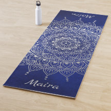 Elegant Silver om Deep Blue Blommigt Henna Mandala
