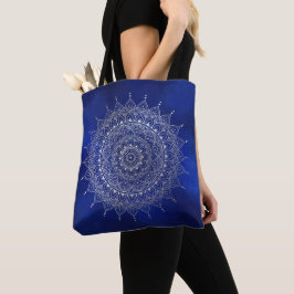 Elegant Silver om Deep Blue Blommigt Henna Mandala Tygkasse