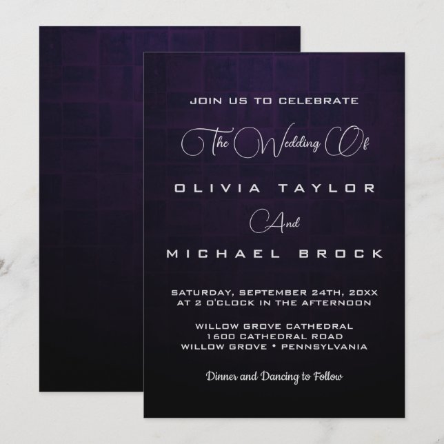 Elegant silver om mörkens bakgrund bröllop inbjudningar (Fram/baksida)