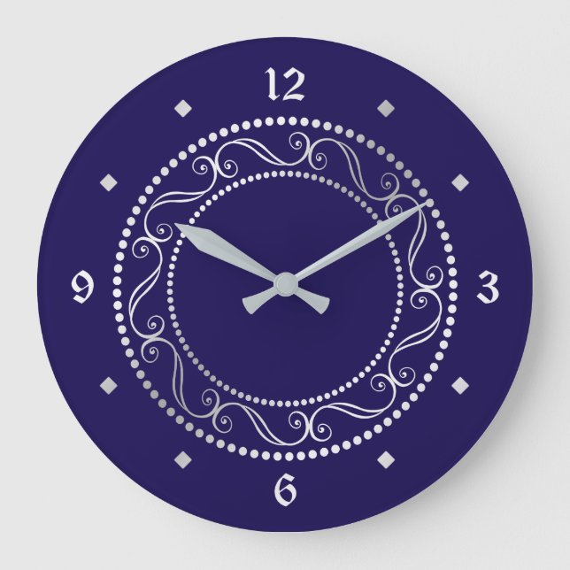 Elegant Silver Ornate Retro Design Stor Klocka (Framsida)