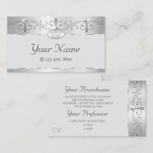 Elegant Silver Ornate Sparkling Diamonds Monogram Visitkort