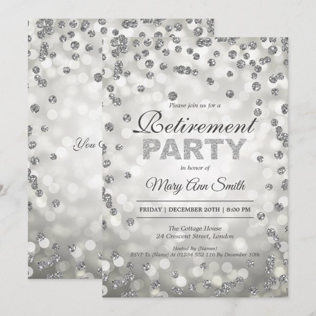 Elegant Silver Party-konfetti och Ljus Inbjudningar (Fram/baksida)