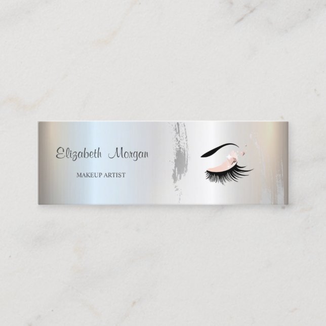 Elegant, Silver-penseldrag, streck, Makeup Mini Visitkort (Framsida)