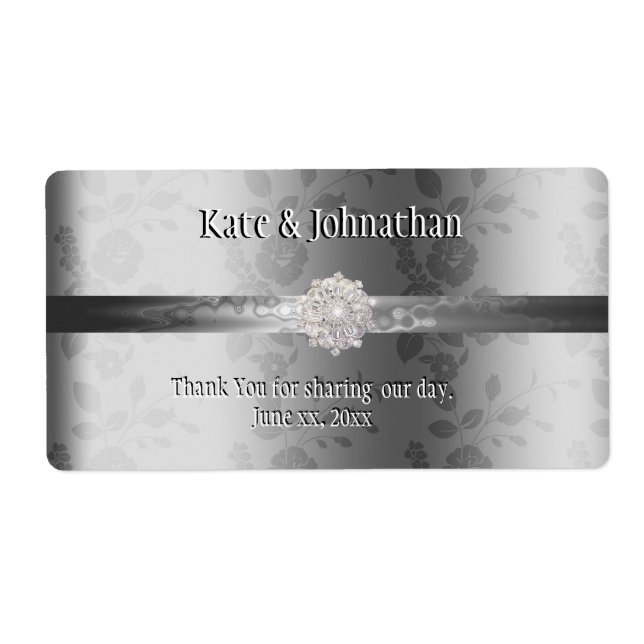 Elegant Silver, Personligt bröllp Vin Fraktsedel (Framsidan)
