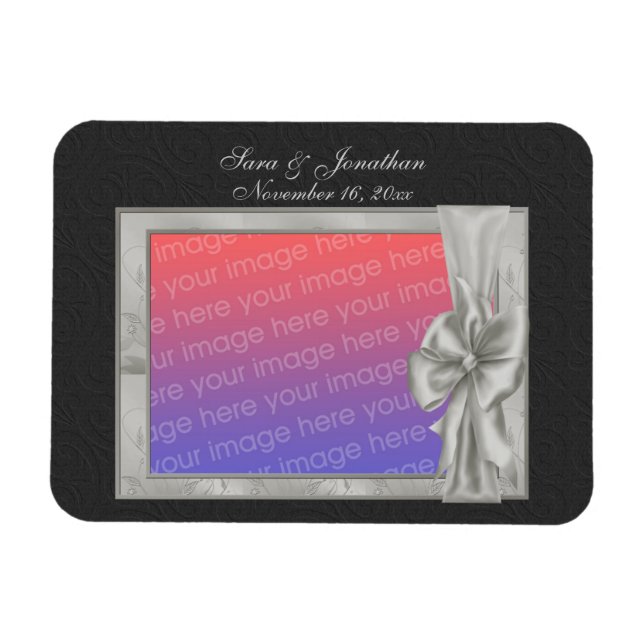 Elegant Silver Photo Frame Personalized Wedding  Magnet (Horisontell)