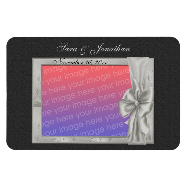 Elegant Silver Photo Ram Personlig Bröllop Magnet (Horisontell)