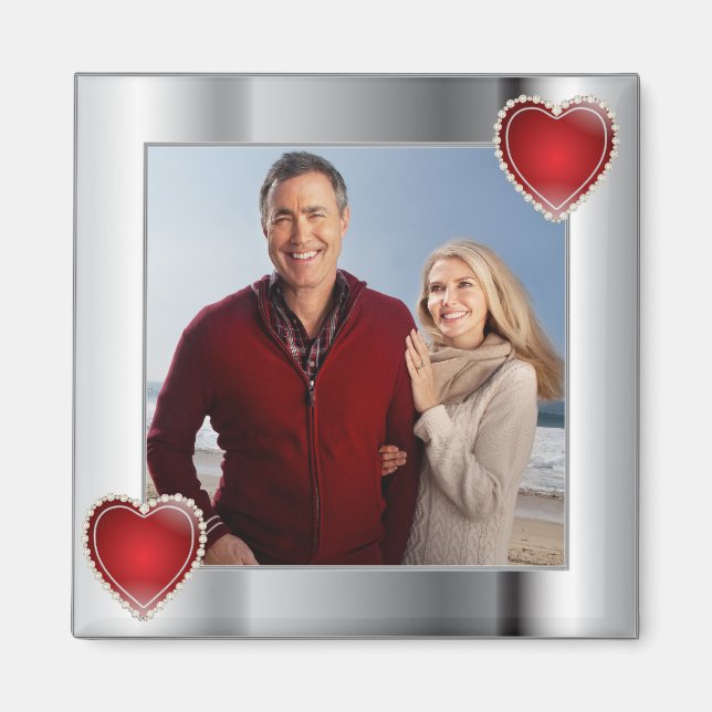 Elegant Silver Photo Red Heart Ram Magnet (Framsidan)