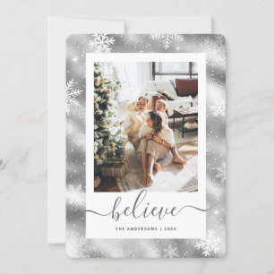Elegant Silver Photo Snowflake Julkort