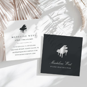 Elegant Silver Piano Instruktör Musiklärare Fyrkantigt Visitkort