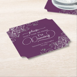 Elegant Silver & Plum Ta Inte Min Drink Bröllop Underlägg Papper