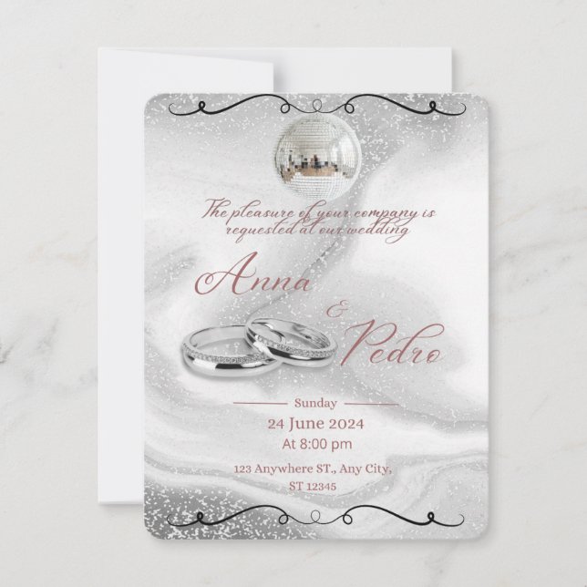 Elegant silver QR-kod bröllopsinbjudan kort (Framsida)