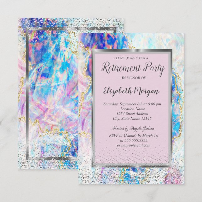 Elegant Silver Ram Konfetti Opal Pension Inbjudningar (Fram/baksida)