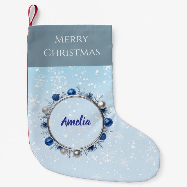 Elegant Silver Ram på ljusblå blått Liten Julstrumpa (Framsidan)