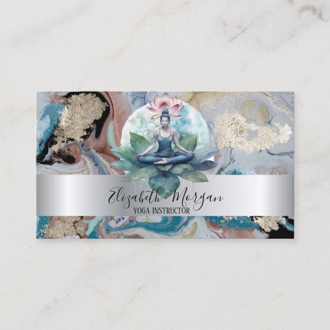 Elegant Silver Rand Lotus Girl Marble Visitkort (Framsida)