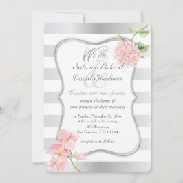 Elegant Silver Rand och Rosa Hydrangeas Inbjudningar