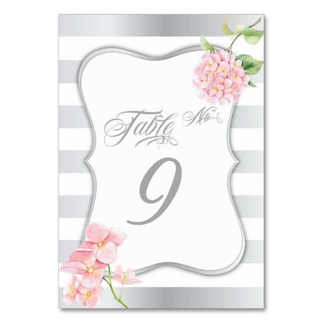Elegant Silver Rand Rosa Hydrangea Bord Card Bordsnummer (Baksidan)