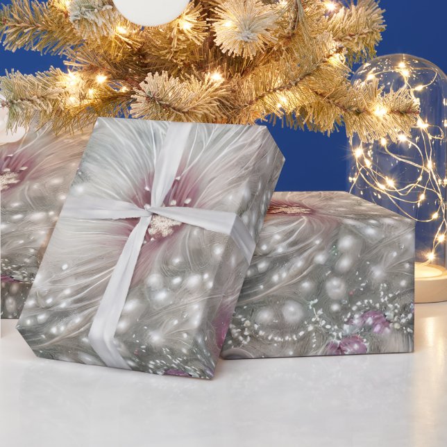 Elegant Silver & Red Bead Pearl-Blommigten Juli Presentpapper (Helgdagar)